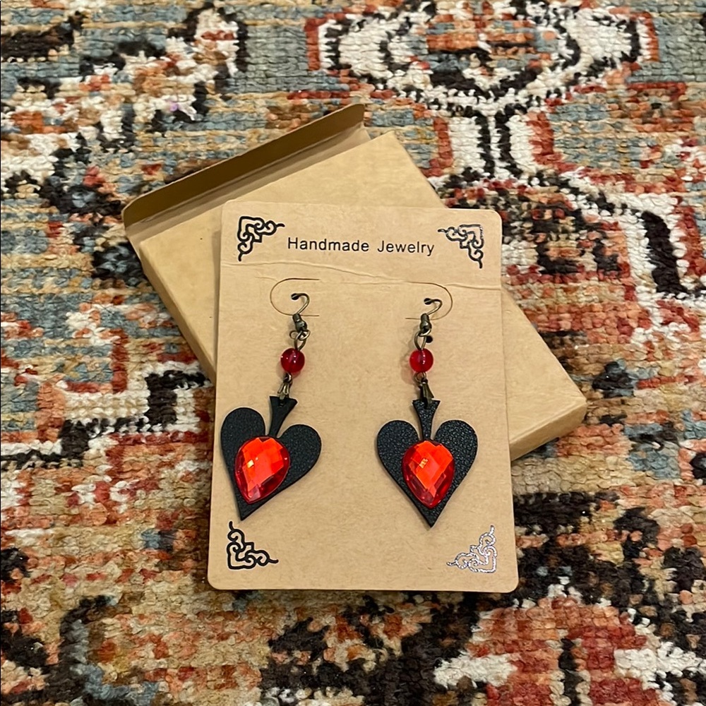 NThandmade Jewelry Red and Black Heart Earrings